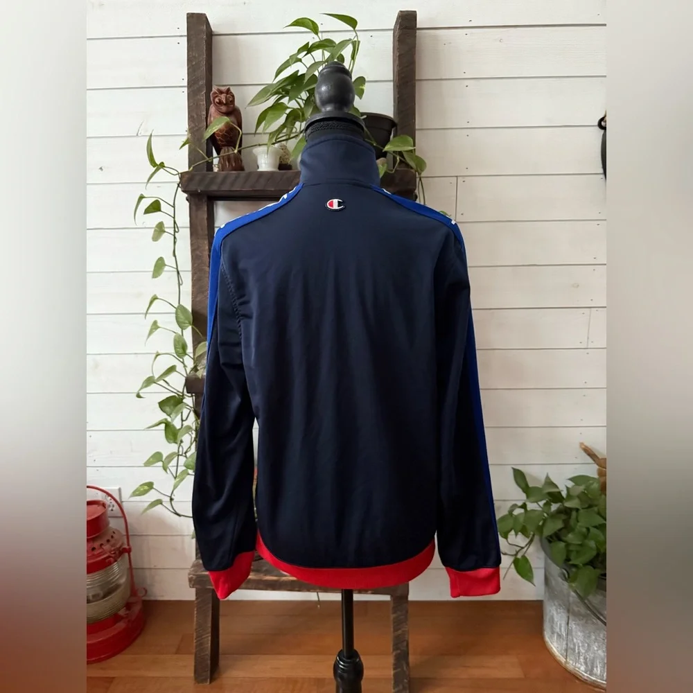 Champion Navy Blue and Red Zip-Up Jacket with Iconic Logo On Front Unisex